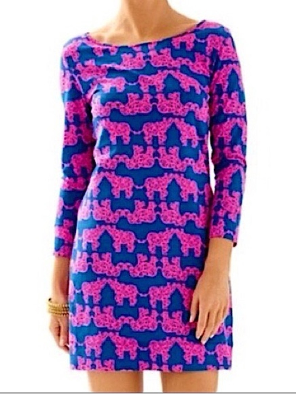 Lilly Pulitzer Seconds Marlowe Dress Small Pack Your Trunk Indigo Pink Elephant